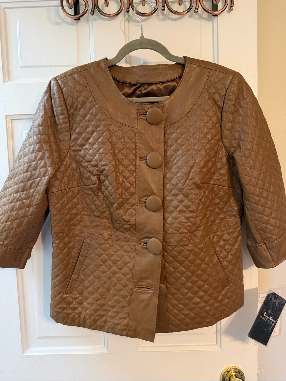 NWT Terry Lewis Genuine Leather Quilted Jacket Caramel Brown Size M